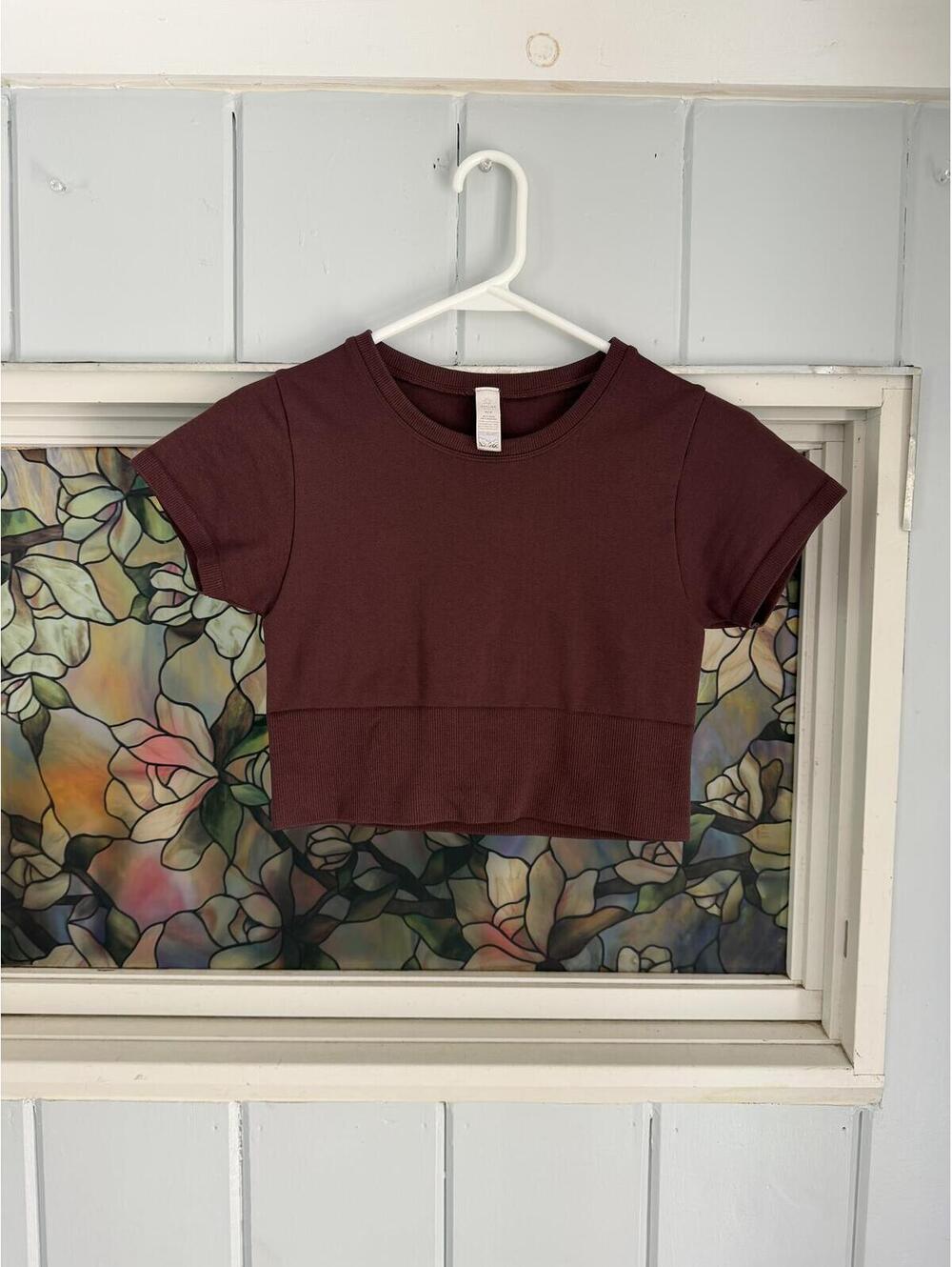 Aerie Offline Cropped Burgundy athletic top Size XS
